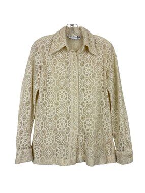 Vtg 70s Chessa Davis Ivory Lace Blouse Women's Size 12 Witchy Goth USA